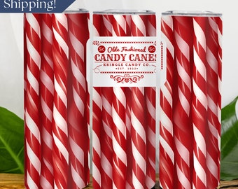 Vintage Candy Cane Tumbler, Christmas Candy Cane Tumbler Cup, Christmas Tumbler Holiday Gift for Her, Winter Travel Mug, 3D Candy Cane Cup