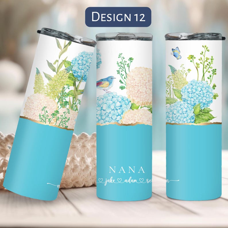 Personalized Floral Grandma Tumbler, Custom Tumbler Gift For Mother's Day, Grandma Tumbler With Grandkids Name, Flower Cup For Birthday Gift Design 12