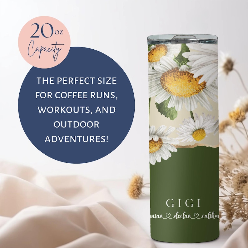 Personalized Floral Grandma Tumbler, Custom Tumbler Gift For Mother's Day, Grandma Tumbler With Grandkids Name, Flower Cup For Birthday Gift Design 8