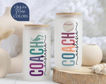 Vaso de vidrio Coach, taza de vidrio Coach personalizada con pajita, regalo Coach personalizado para el Día del Coach, regalos de agradecimiento Coach, regalo de reconocimiento de equipo