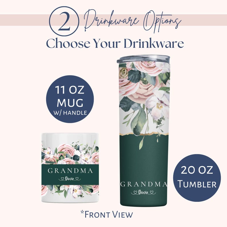 Personalized Floral Grandma Tumbler, Custom Tumbler Gift For Mother's Day, Grandma Tumbler With Grandkids Name, Flower Cup For Birthday Gift image 2