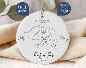 Family of Four Ornament, Our First Christmas as a Family of 4 Ornament 2025, Family Hand Holding Ornament Gift, New Parents Keepsake