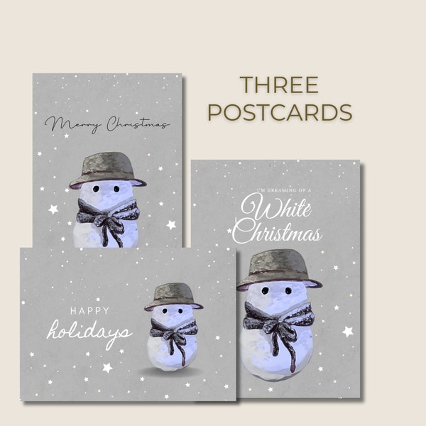 Christmas postcard cute snowman holiday gift Printable Christmas greeting cards
