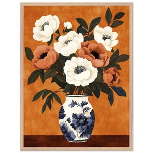 Hermoso póster enmarcado de un jarrón decorado con flores: arte único para tu hogar.