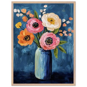 Póster de florero enmarcado - Impresión artística única con marco de madera natural - Decoración moderna para el hogar