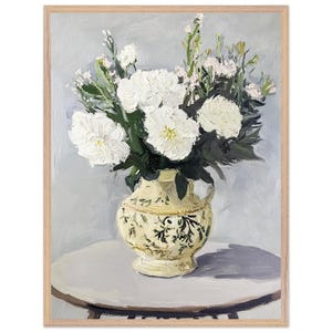 Elegante póster floral abstracto en un jarrón vintage. Impresión artística enmarcada. Hermoso regalo decorativo.