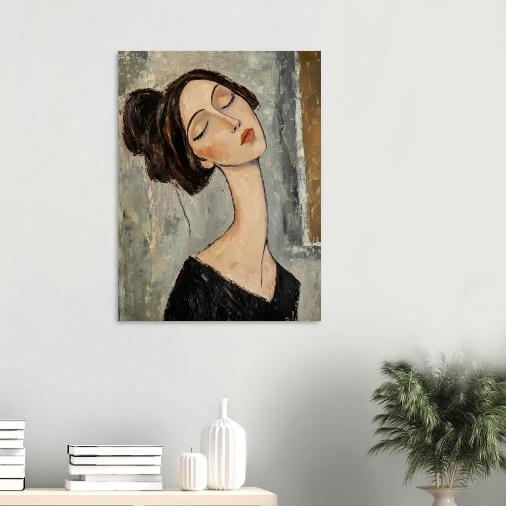 曲線を描く女性の優雅な肖像画 - モディリアーニ風のアルミニウム作品