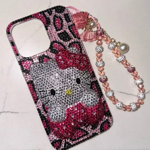 Rhinestone Cartoon Anime Hello Kitty Protective Case with Chain for iPhone