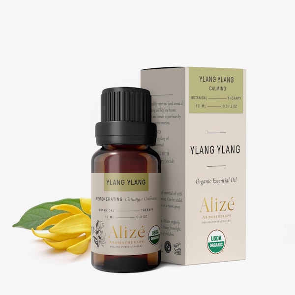 Alizé Organic Ylang Ylang Essential Oil, USDA Certified 100% Pure & Natural Aromatherapy Oil for Diffuser, Therapeutic Grade Complete Oil