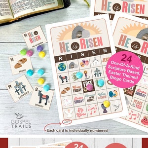 Cartões de Bingo da Ressurreição com Base nas Escrituras da Páscoa Jogo da Bíblia da Semana Santa da Páscoa História da Ressurreição de Jesus Cartões de Bingo Jogo da Igreja Cristã de Bingo