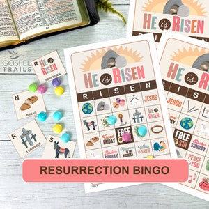 Cartões de Bingo da Ressurreição com Base nas Escrituras da Páscoa Jogo da Bíblia da Semana Santa da Páscoa História da Ressurreição de Jesus Cartões de Bingo Jogo da Igreja Cristã de Bingo