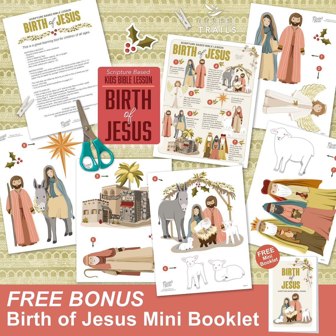 Jesus Birth Nativity Bible Lesson for Kids Christmas Activity Advent