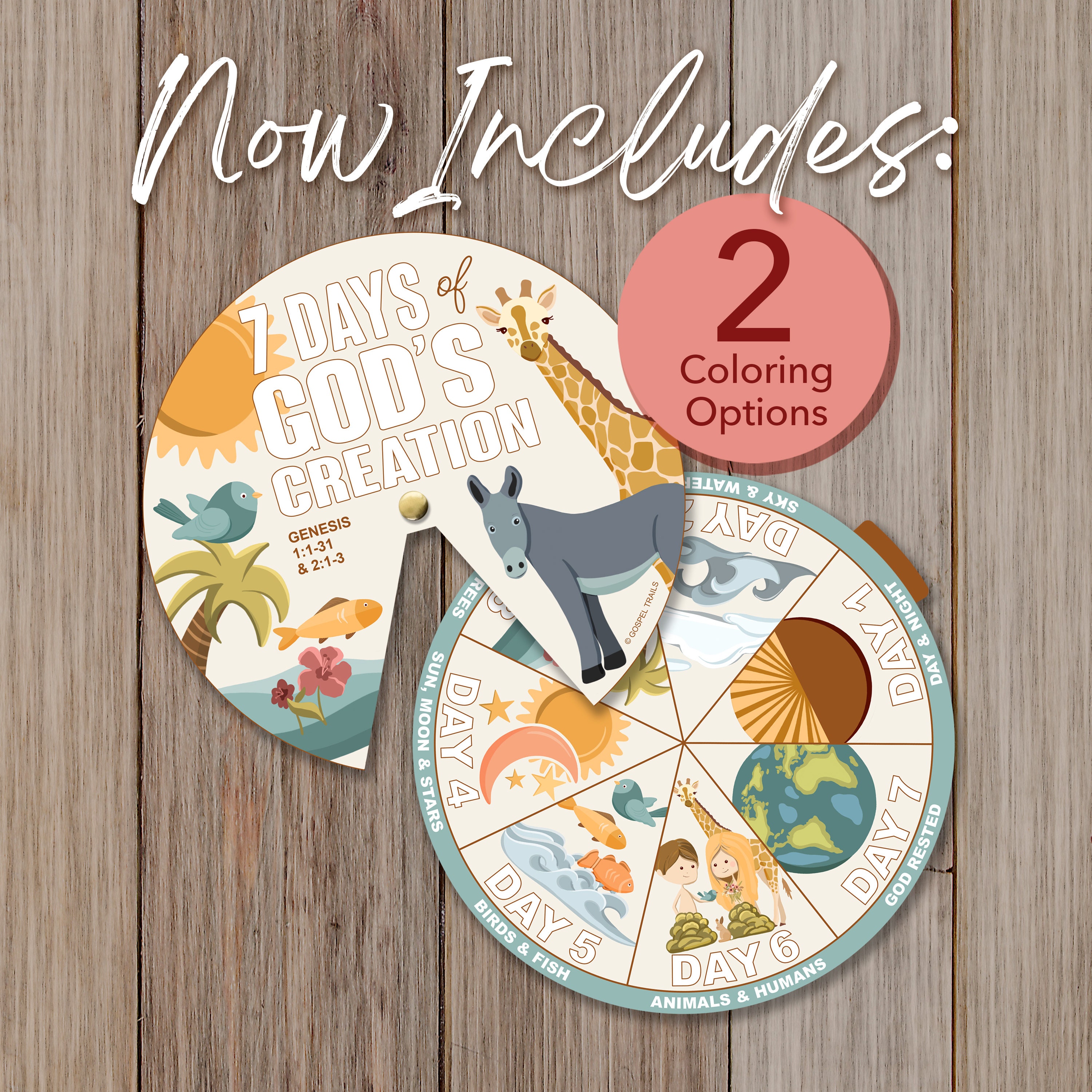7 Days of Creation Craft Coloring Wheel, Printable Bible Activity, Kids ...