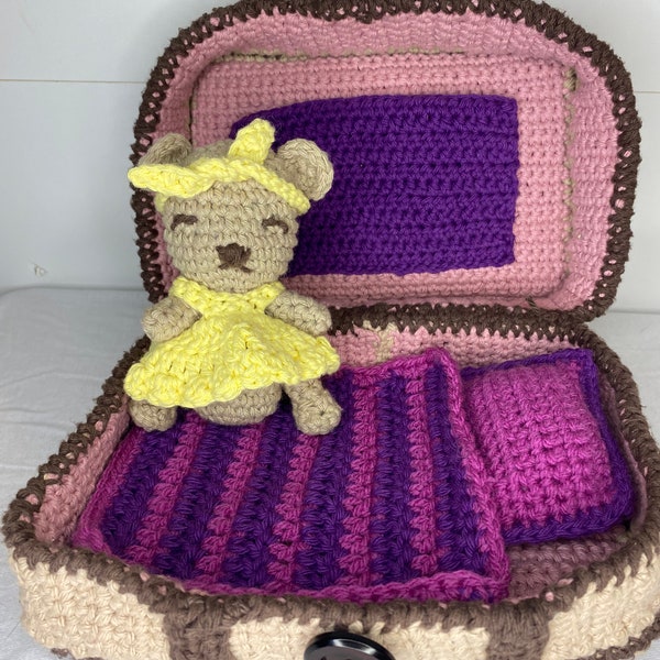 Crochet Teddy Bear in a Suitcase