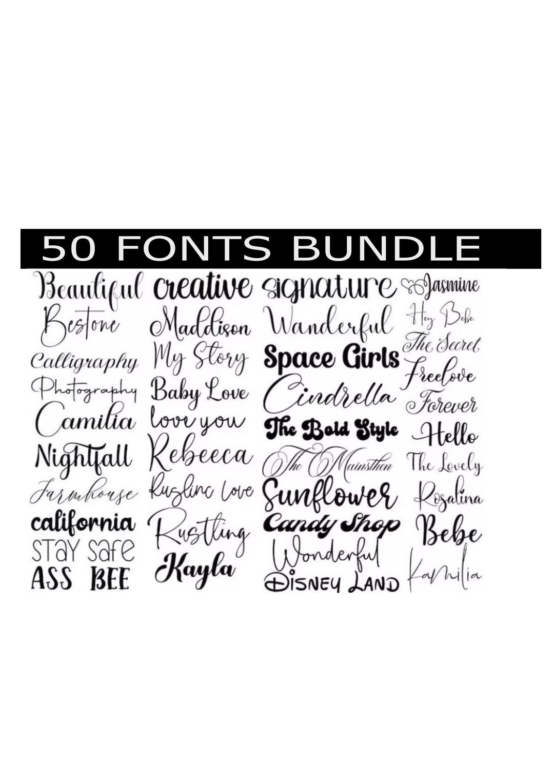 The Ultimate 50 Fonts Font Bundle, Cricut, Canva Font, Script Font
