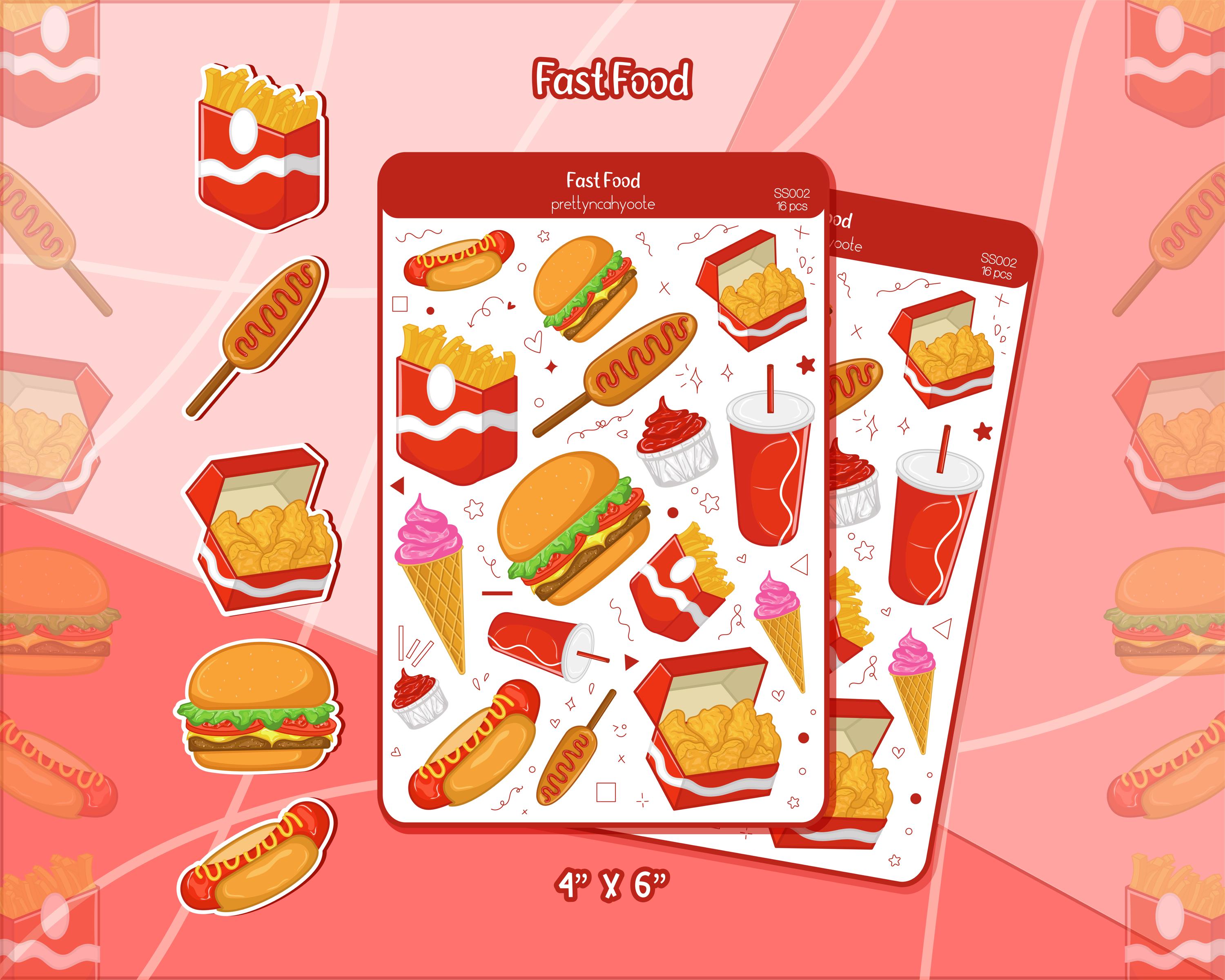 Food Decals Kawaii Fast Food Sticker Sheet: Waterproof Vinyl Decals for Planners - Etsy
