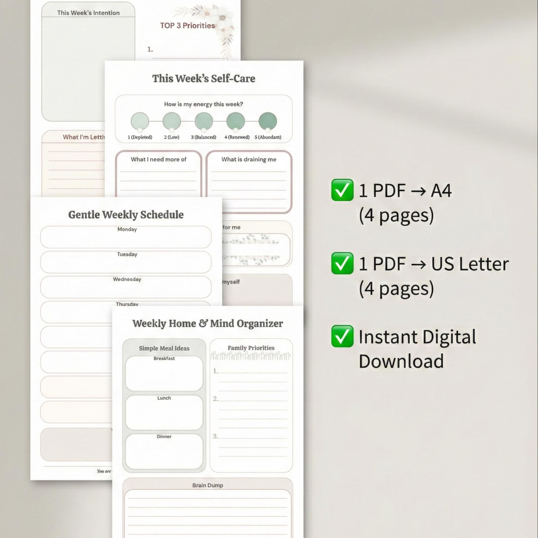 Weekly Gentle Mom Planner Printable | Burnout-free Routine, Self-care ...