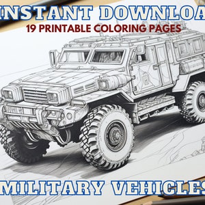 Coloring Book Pages, Military vehicle, instant download, 2 printable PDF (PART1 & PART2)