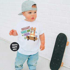 Blue Dog Easter Shirt Rollin With My Peeps Shirt Cartoon Skater Boy Shirt Easter Blue Dog Shirt Blue Easter Kids Toddler Tee Blue Dog Shirt