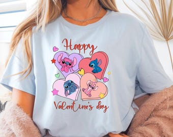 Angel and Stitch Valentine Shirt Valentine's Day Angel Stitch Valentine Sweatshirt Disney Happy Valentine's Day Matching Valentines Day Tee