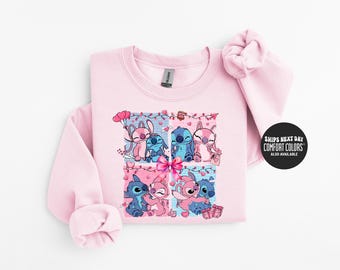 Disney Valentines Sweatshirt Stitch And Angel Shirt Valentines Disney Shirt Disney Matching Couples Valentine's Sweatshirt Gift For Couple