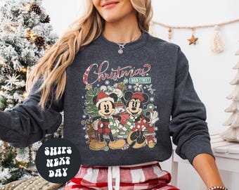 Retro Disney Christmas Sweatshirt Christmas On Main Street Sweatshirt Mickey Minnie Christmas Sweatshirt Xmas Family Disney Trip Sweatshirt