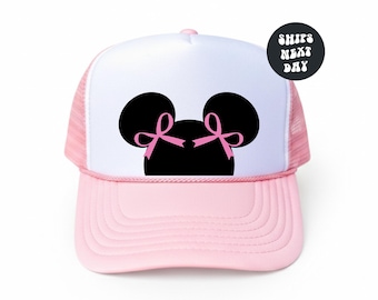 Disney Minnie Mouse Hat Coquette Minnie Mouse Trucker Hat Disney Girls Trip Hat Matching Disney Hat Mouse Ears Hat Pink Coquette Bow Hat