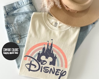 Disney Shirt Rainbow Disney Castle Tee Disneyland Shirt Retro Disney Comfort Colors® Tee Disney Family Trip Shirt Disneyworld Matching Shirt