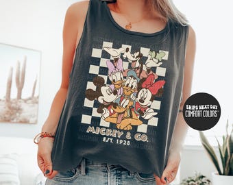 Disney Tank Top Disney Mickey & Co Est. 1928 Jersey Tank Top Disneyland Disneyworld Mickey And Friends Matching Disney Family Trip Tank Tops