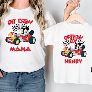 Custom Mickey Mouse Birthday Boy Shirt Matching Family Pit Crew Race Car Birthday Party Shirt Boys Race Birthday Shirt Custom Birthday Shirt