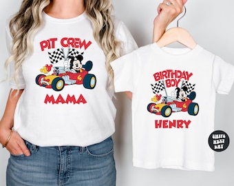 Custom Mickey Mouse Birthday Boy Shirt Matching Family Pit Crew Race Car Birthday Party Shirt Boys Race Birthday Shirt Custom Birthday Shirt
