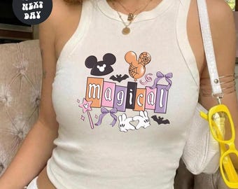 Disney Halloween Baby Tee Disney Magical Halloween Crop Tank Top Coquette Y2K Spooky Season Disney Trip Crop Top Mickeys Not So Scary Shirt