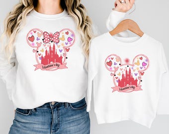 Disney Valentine's Day Shirt Mickey Minnie Happiest Place On Earth Castle Sweatshirt Disney Lovers Shirt Disney Valentine's Day Kids Shirt