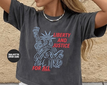 4th Of July Comfort Colors® Boxy Tee Liberty And Justice For All Crop Top Resist Pro Democracy Tank Top 4th of July Liberal Leftist Baby Tee
