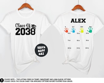 Custom Class Of 2038 Handprint Shirt 2037 Graduation First Day of School Activity Grow With Me Shirt Kids Milestones Shirt New Student Gift