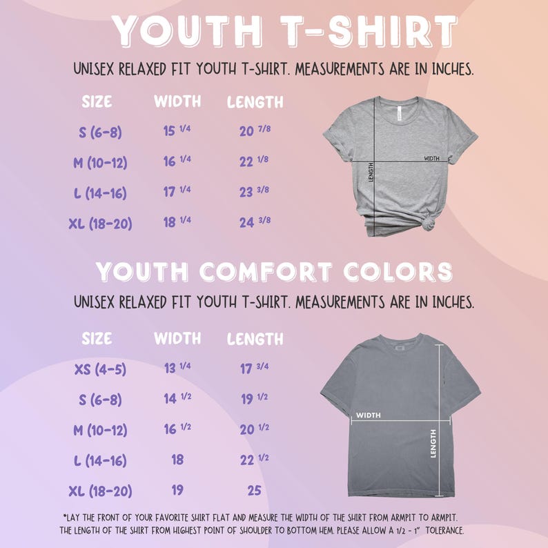 a t - shirt size guide for a youth t - shirt