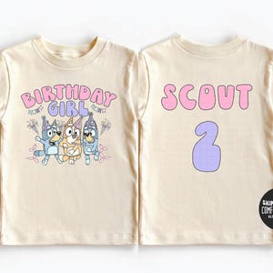 Blue Dog Custom Birthday Sweatshirt Kids Blue Dog Birthday Shirt Custom Age Birthday Girl Sweatshirt Toddler Bday Sweatshirt Gift For Her