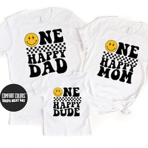 Custom Family Shirt Matching Family Tees One Happy Dude Matching Birthday Shirt One Happy Family Groovy Birthday Shirt Retro Happy Face Tee