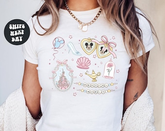 Coquette Bow Mickey Minnie Heart Locket Baby Tee Crop Top Magic Castle Comfort Colors® Tank Top WDW Disneyland Girls Trip Girly Y2K Baby Tee