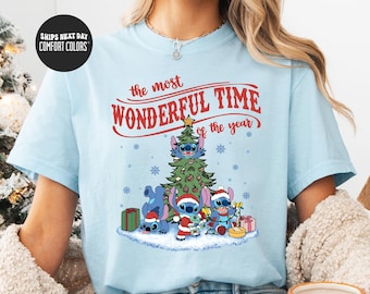 Disney Stitch Christmas Comfort Colors® Shirt Disney Stitch The Most Wonderful Time Of The Year Matching Christmas Family Trip Stitch Shirt