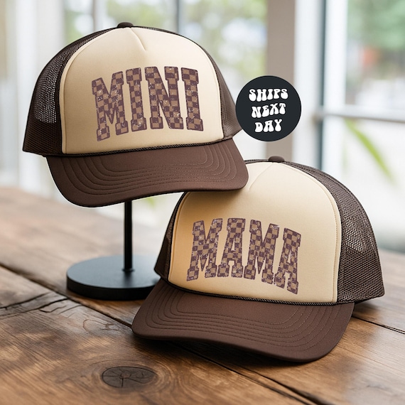 Mama Foam Trucker Hat Mama Hat Checkered Mama Hat Gift For Mom Retro Matching Mama Mini Hat Checkered Pattern Hat Gift For New Mom Retro Mom
