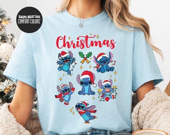 Disney Stitch Christmas Comfort Colors® Shirt Disney Stitch Shirt Matching Christmas Family Disney Trip Shirt Lilo And Stitch Christmas Gift
