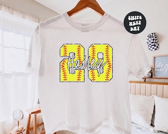 Custom Softball Name Number Boxy Tee Personalized Softball Player Crop Top Softball Baby Tee Softball Tank Game Day Comfort Colors® Boxy Tee
