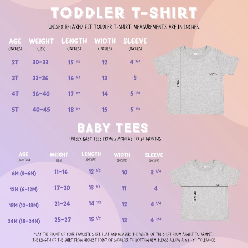 a baby tee shirt measurements guide for a toddler t - shirt