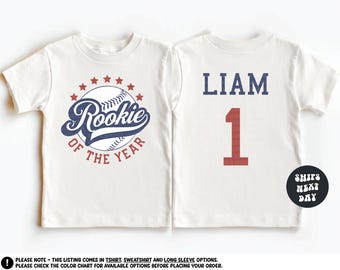 Custom Birthday Shirt Baseball Birthday Rookie Of The Year Shirt Custom Name Baseball Sports First Birthday Party Outfit 1st Birthday Shirt
