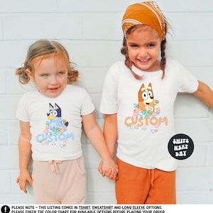 Custom Blue Dog Shirt Blue And Bingo Kids Shirt Matching Blue Dog Cartoon Shirts Personalized Cartoon Puppy Shirt Youth Toddler Kids Shirts