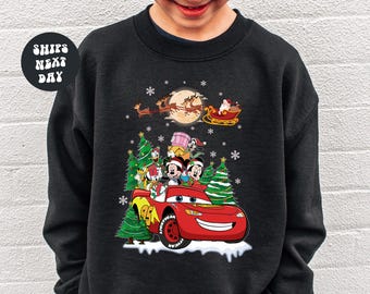 McQueen Christmas Sweatshirt Disney Mickey Xmas Sweatshirt  Cars Holiday Sweatshirt Disney Kids Cars Mickey And Friends Xmas Sweatshirt