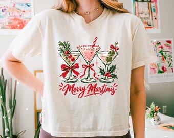Merry Martini Boxy Tee Funny Christmas Cocktail Comfort Colors® Boxy Tee Holiday Drinking Baby Tee Festive Martini Xmas Girls Party Tank Top
