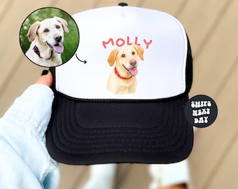 Custom Pet Photo Trucker Hat Personalized Hat Dog Cat Custom Picture Hat Summer Hat Gift for Dog Owner Cat Mom Hat Custom Pet Drawing Hat