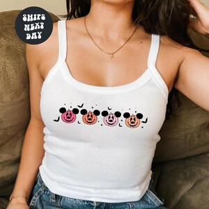 Halloween Pumpkin Mickey Cropped Tank Top Fall Disney Crop Top Pumpkin Patch Disney Baby Tee Spooky Season Disney Trip Spaghetti Strap Tank